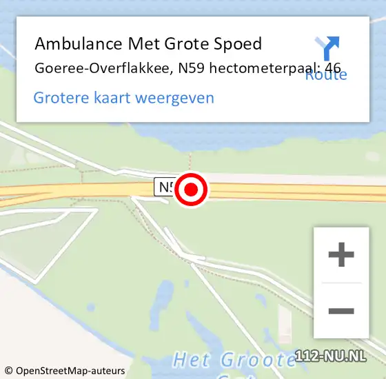 Locatie op kaart van de 112 melding: Ambulance Met Grote Spoed Naar Goeree-Overflakkee, N59 hectometerpaal: 46 op 29 februari 2024 10:03