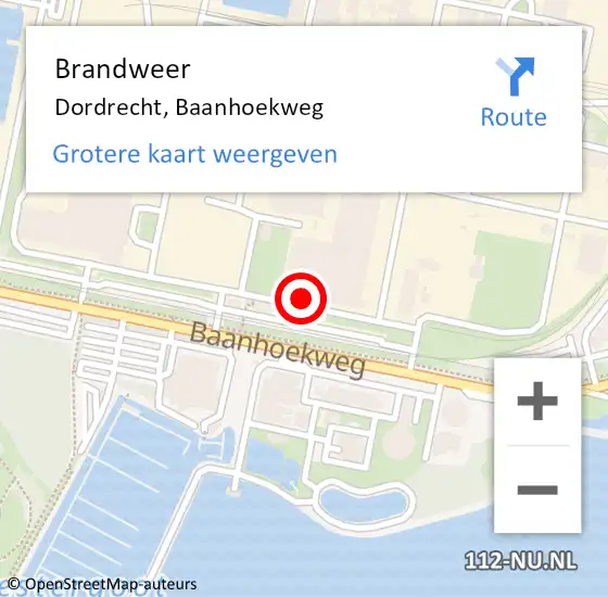 Locatie op kaart van de 112 melding: Brandweer Dordrecht, Baanhoekweg op 29 februari 2024 10:03