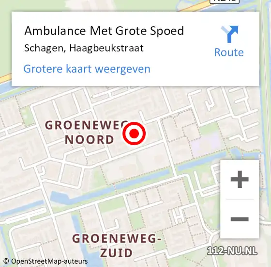 Locatie op kaart van de 112 melding: Ambulance Met Grote Spoed Naar Schagen, Haagbeukstraat op 29 februari 2024 10:14