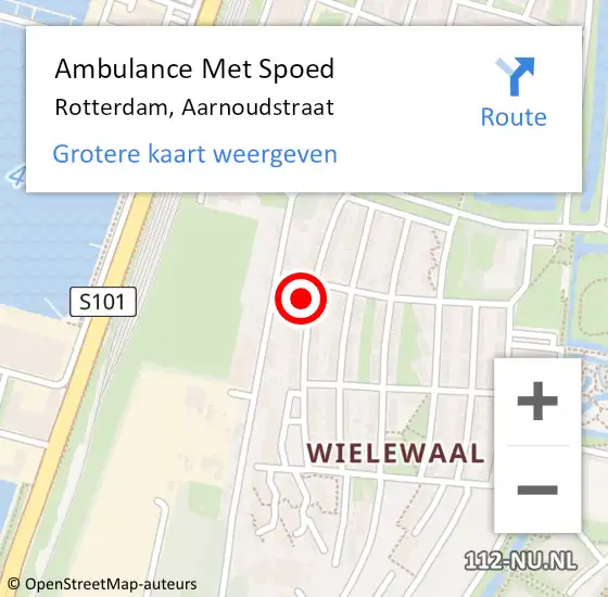 Locatie op kaart van de 112 melding: Ambulance Met Spoed Naar Rotterdam, Aarnoudstraat op 29 februari 2024 10:19