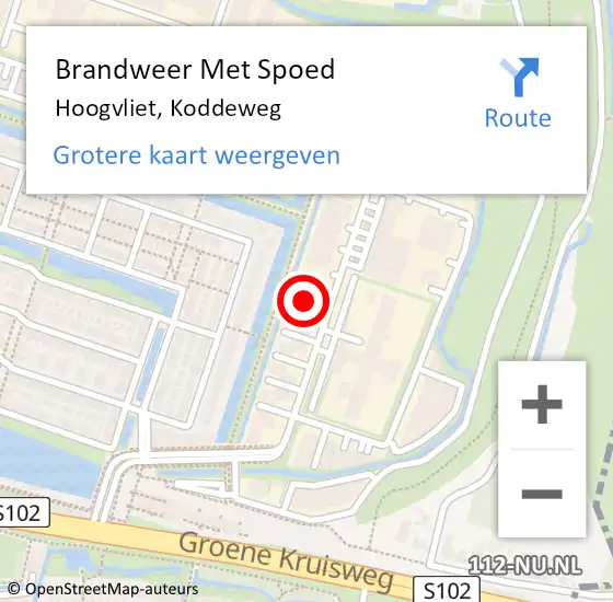 Locatie op kaart van de 112 melding: Brandweer Met Spoed Naar Hoogvliet, Koddeweg op 29 februari 2024 10:36