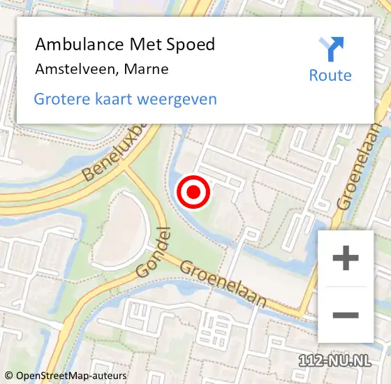 Locatie op kaart van de 112 melding: Ambulance Met Spoed Naar Amstelveen, Marne op 29 februari 2024 10:52