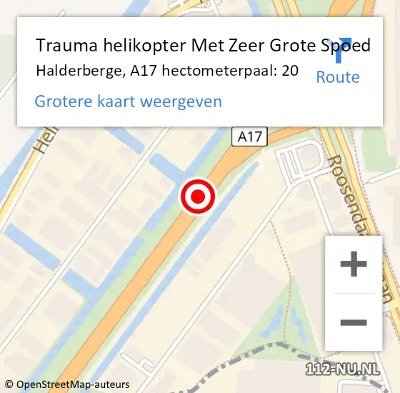Locatie op kaart van de 112 melding: Trauma helikopter Met Zeer Grote Spoed Naar Halderberge, A17 hectometerpaal: 20 op 29 februari 2024 11:07