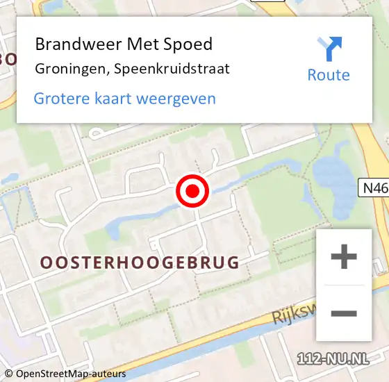 Locatie op kaart van de 112 melding: Brandweer Met Spoed Naar Groningen, Speenkruidstraat op 29 februari 2024 13:07