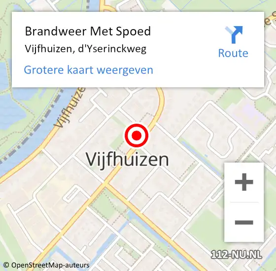 Locatie op kaart van de 112 melding: Brandweer Met Spoed Naar Vijfhuizen, d'Yserinckweg op 29 februari 2024 13:17