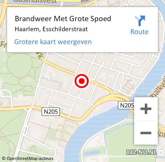 Locatie op kaart van de 112 melding: Brandweer Met Grote Spoed Naar Haarlem, Esschilderstraat op 29 februari 2024 13:57