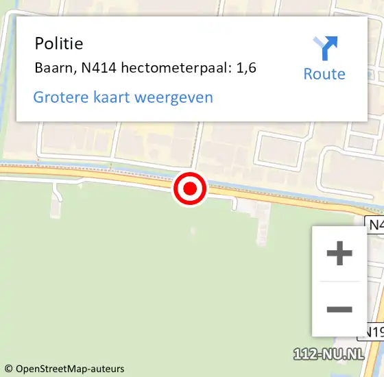 Locatie op kaart van de 112 melding: Politie Baarn, N414 hectometerpaal: 1,6 op 27 september 2014 14:32