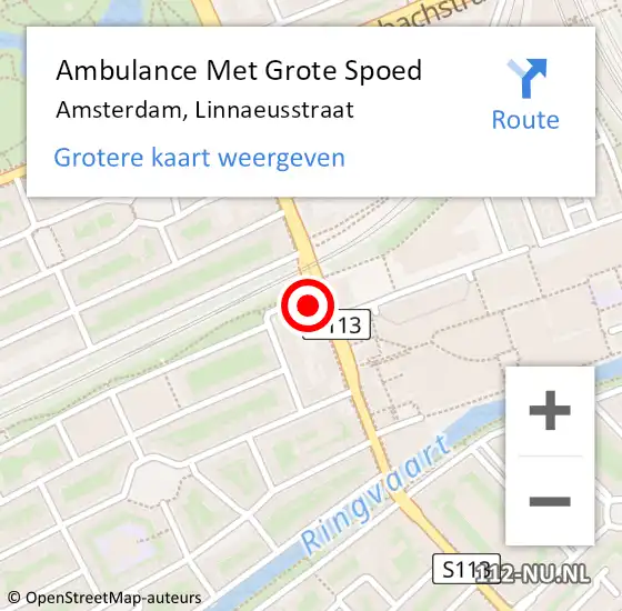 Locatie op kaart van de 112 melding: Ambulance Met Grote Spoed Naar Amsterdam, Linnaeusstraat op 29 februari 2024 15:19