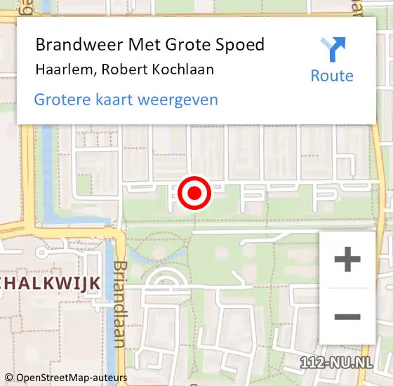 Locatie op kaart van de 112 melding: Brandweer Met Grote Spoed Naar Haarlem, Robert Kochlaan op 29 februari 2024 15:35