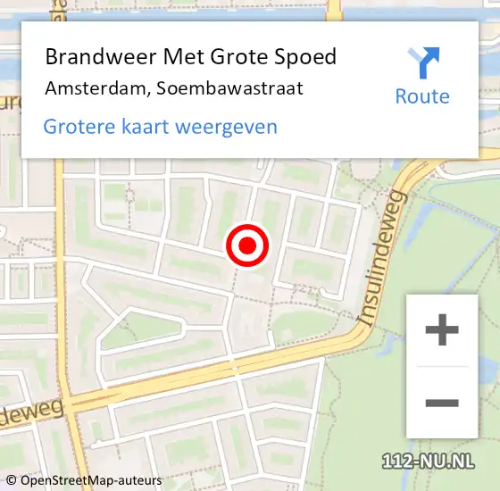Locatie op kaart van de 112 melding: Brandweer Met Grote Spoed Naar Amsterdam, Soembawastraat op 29 februari 2024 15:58