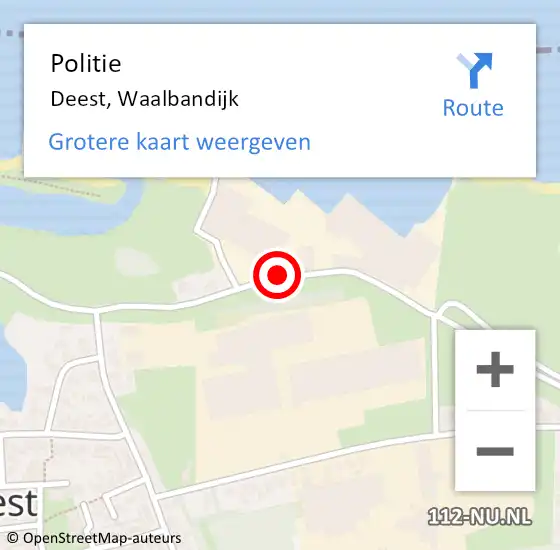 Locatie op kaart van de 112 melding: Politie Deest, Waalbandijk op 29 februari 2024 16:01
