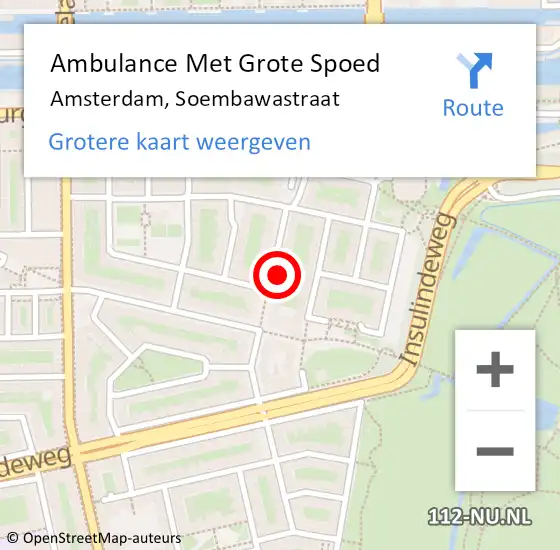 Locatie op kaart van de 112 melding: Ambulance Met Grote Spoed Naar Amsterdam, Soembawastraat op 29 februari 2024 16:06
