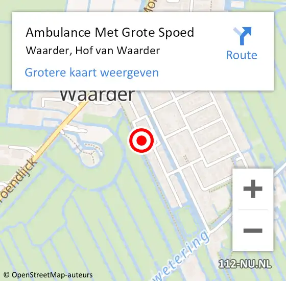 Locatie op kaart van de 112 melding: Ambulance Met Grote Spoed Naar Waarder, Hof van Waarder op 29 februari 2024 16:06