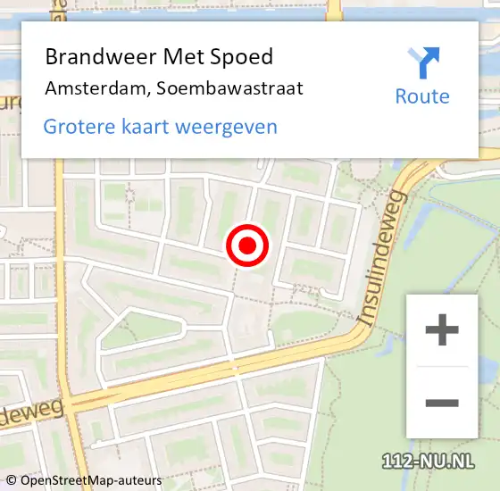 Locatie op kaart van de 112 melding: Brandweer Met Spoed Naar Amsterdam, Soembawastraat op 29 februari 2024 16:44