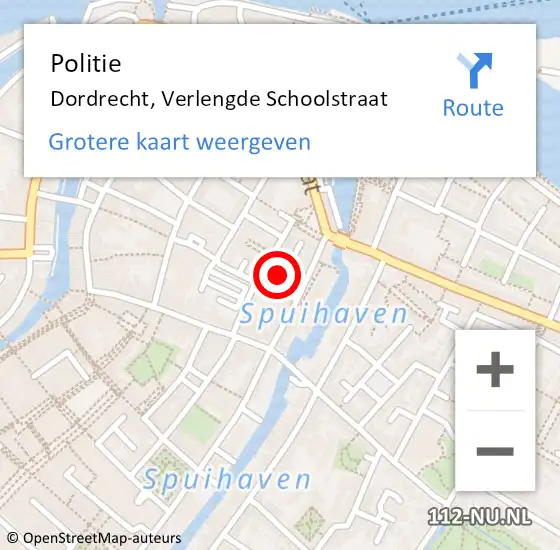 Locatie op kaart van de 112 melding: Politie Dordrecht, Verlengde Schoolstraat op 29 februari 2024 16:55