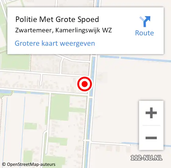 Locatie op kaart van de 112 melding: Politie Met Grote Spoed Naar Zwartemeer, Kamerlingswijk WZ op 29 februari 2024 17:07