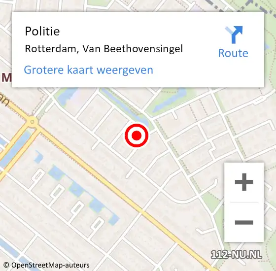 Locatie op kaart van de 112 melding: Politie Rotterdam, Van Beethovensingel op 29 februari 2024 17:28