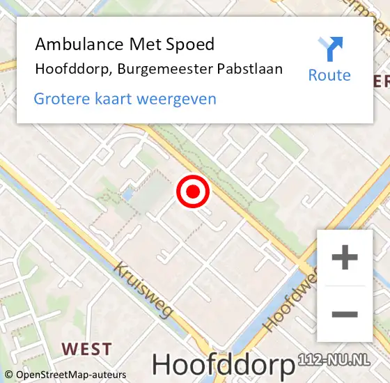 Locatie op kaart van de 112 melding: Ambulance Met Spoed Naar Hoofddorp, Burgemeester Pabstlaan op 29 februari 2024 18:01