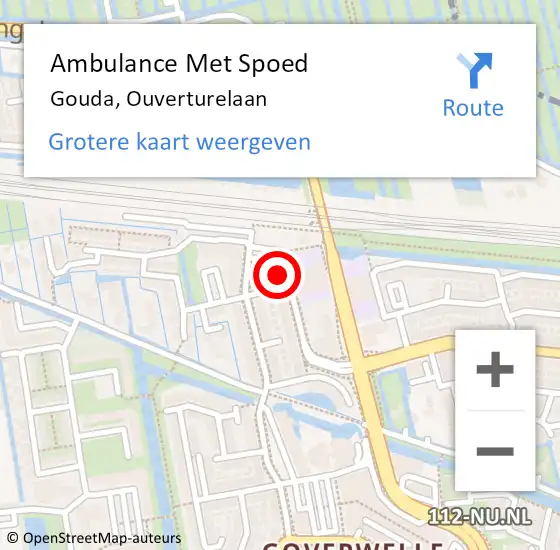 Locatie op kaart van de 112 melding: Ambulance Met Spoed Naar Gouda, Ouverturelaan op 29 februari 2024 18:04