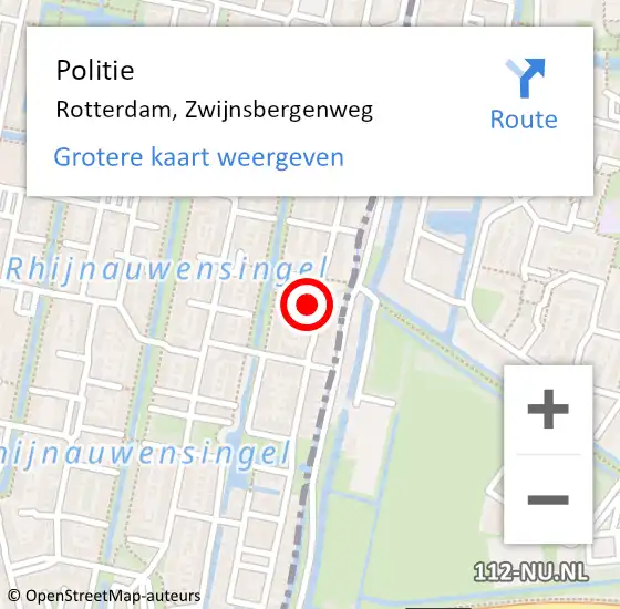 Locatie op kaart van de 112 melding: Politie Rotterdam, Zwijnsbergenweg op 29 februari 2024 18:13