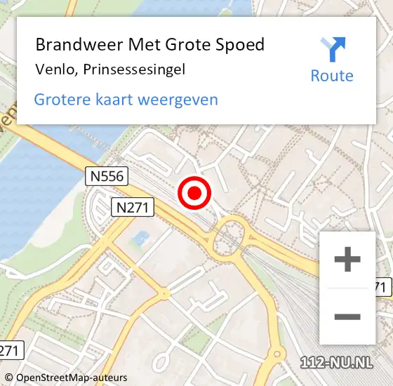 Locatie op kaart van de 112 melding: Brandweer Met Grote Spoed Naar Venlo, Prinsessesingel op 29 februari 2024 18:22
