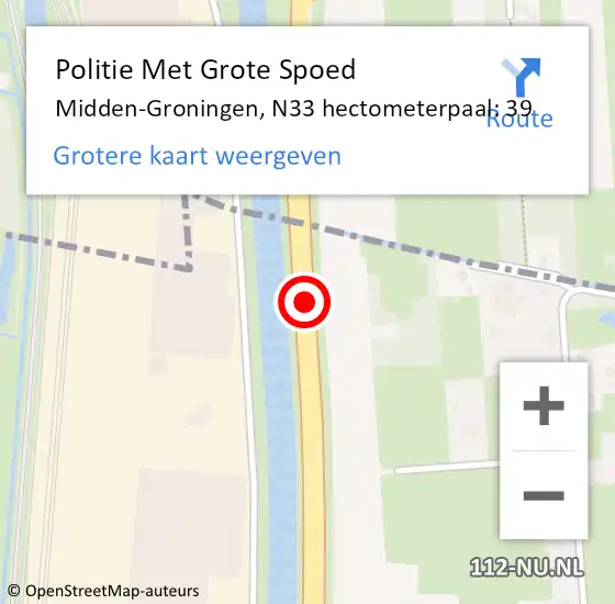 Locatie op kaart van de 112 melding: Politie Met Grote Spoed Naar Midden-Groningen, N33 hectometerpaal: 39 op 29 februari 2024 19:29
