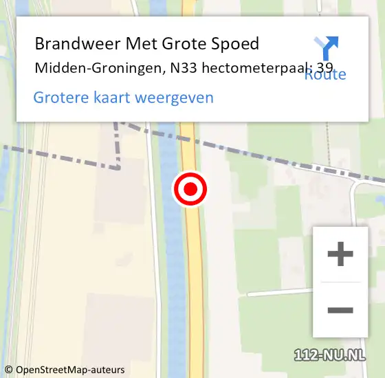 Locatie op kaart van de 112 melding: Brandweer Met Grote Spoed Naar Midden-Groningen, N33 hectometerpaal: 39 op 29 februari 2024 19:30