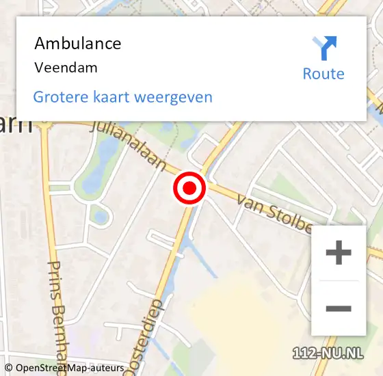 Locatie op kaart van de 112 melding: Ambulance Veendam op 29 februari 2024 19:32