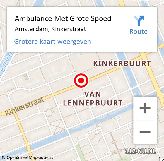 Locatie op kaart van de 112 melding: Ambulance Met Grote Spoed Naar Amsterdam, Kinkerstraat op 29 februari 2024 19:42