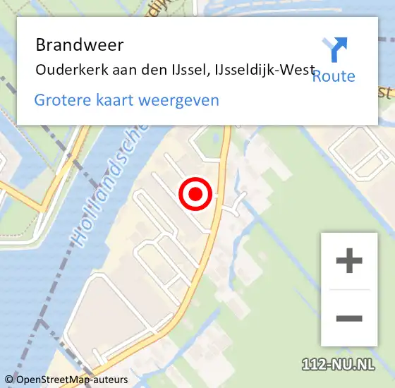 Locatie op kaart van de 112 melding: Brandweer Ouderkerk aan den IJssel, IJsseldijk-West op 29 februari 2024 19:57