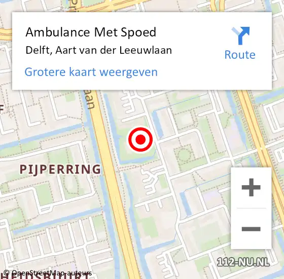Locatie op kaart van de 112 melding: Ambulance Met Spoed Naar Delft, Aart van der Leeuwlaan op 29 februari 2024 20:01