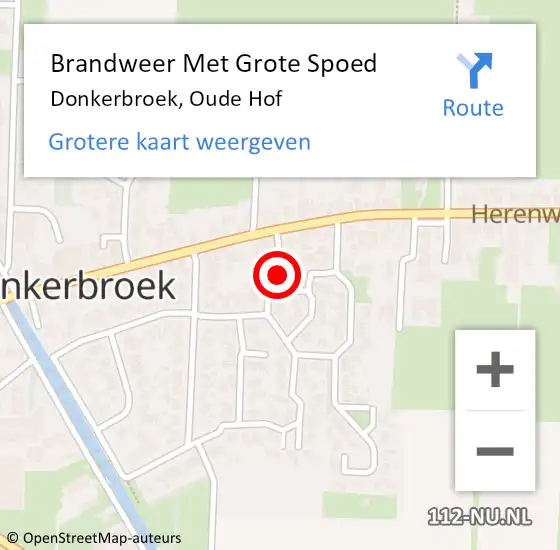 Locatie op kaart van de 112 melding: Brandweer Met Grote Spoed Naar Donkerbroek, Oude Hof op 29 februari 2024 20:12