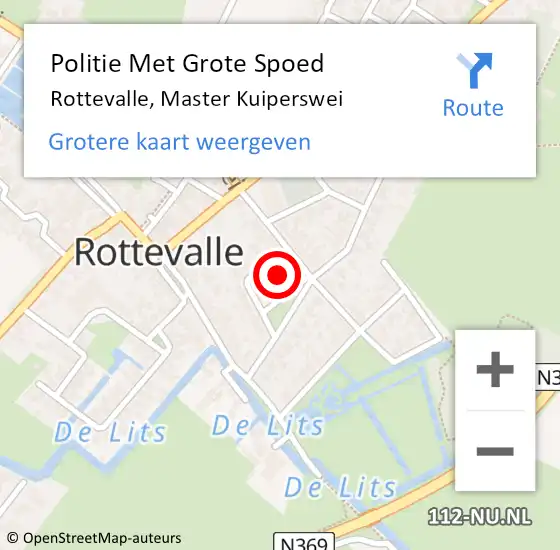 Locatie op kaart van de 112 melding: Politie Met Grote Spoed Naar Rottevalle, Master Kuiperswei op 29 februari 2024 21:19