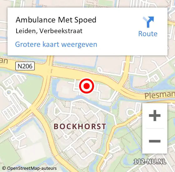 Locatie op kaart van de 112 melding: Ambulance Met Spoed Naar Leiden, Verbeekstraat op 29 februari 2024 21:52