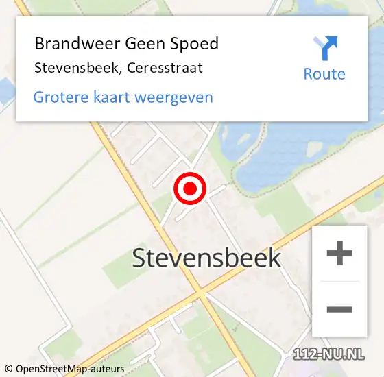Locatie op kaart van de 112 melding: Brandweer Geen Spoed Naar Stevensbeek, Ceresstraat op 29 februari 2024 22:14