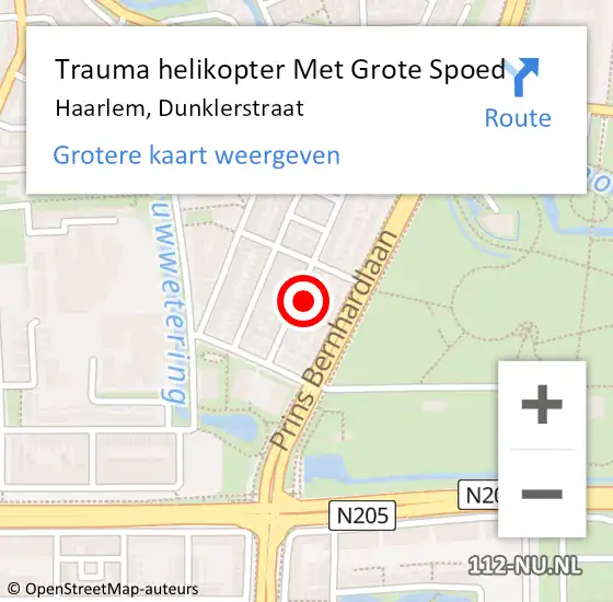 Locatie op kaart van de 112 melding: Trauma helikopter Met Grote Spoed Naar Haarlem, Dunklerstraat op 29 februari 2024 23:03