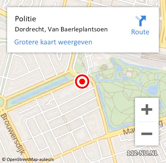 Locatie op kaart van de 112 melding: Politie Dordrecht, Van Baerleplantsoen op 1 maart 2024 01:11
