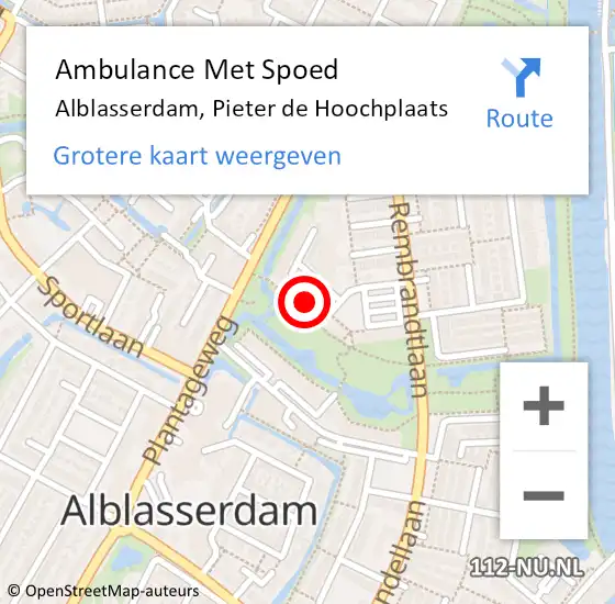 Locatie op kaart van de 112 melding: Ambulance Met Spoed Naar Alblasserdam, Pieter de Hoochplaats op 1 maart 2024 04:52