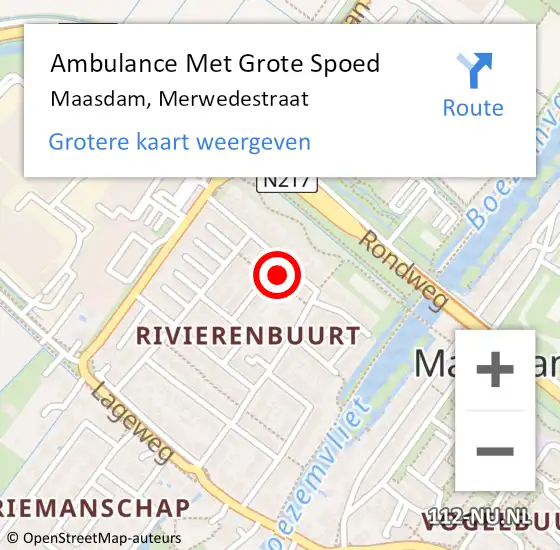 Locatie op kaart van de 112 melding: Ambulance Met Grote Spoed Naar Maasdam, Merwedestraat op 1 maart 2024 06:40