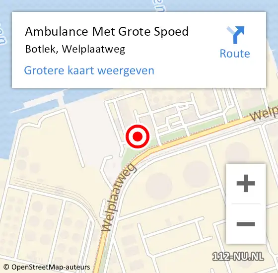 Locatie op kaart van de 112 melding: Ambulance Met Grote Spoed Naar Botlek, Welplaatweg op 1 maart 2024 06:55
