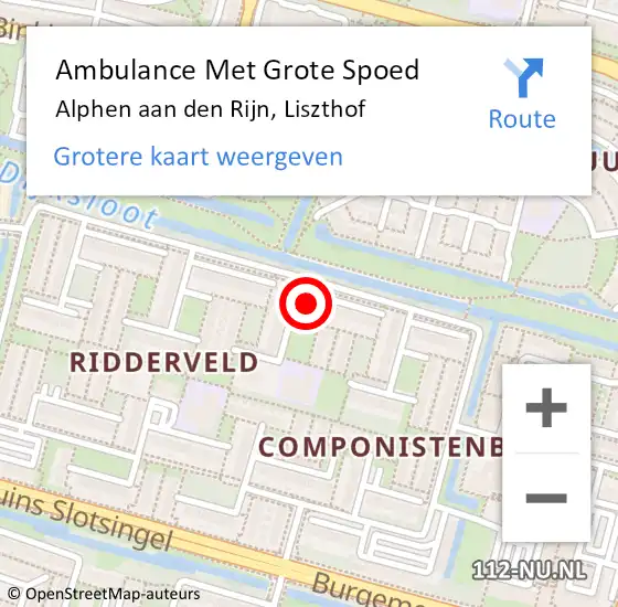 Locatie op kaart van de 112 melding: Ambulance Met Grote Spoed Naar Alphen aan den Rijn, Liszthof op 1 maart 2024 07:23