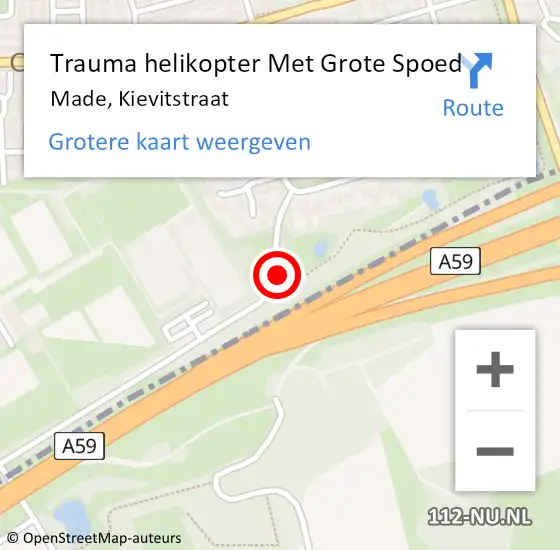 Locatie op kaart van de 112 melding: Trauma helikopter Met Grote Spoed Naar Made, Kievitstraat op 1 maart 2024 08:29