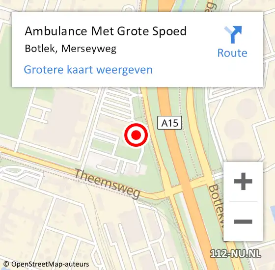 Locatie op kaart van de 112 melding: Ambulance Met Grote Spoed Naar Botlek, Merseyweg op 1 maart 2024 08:41
