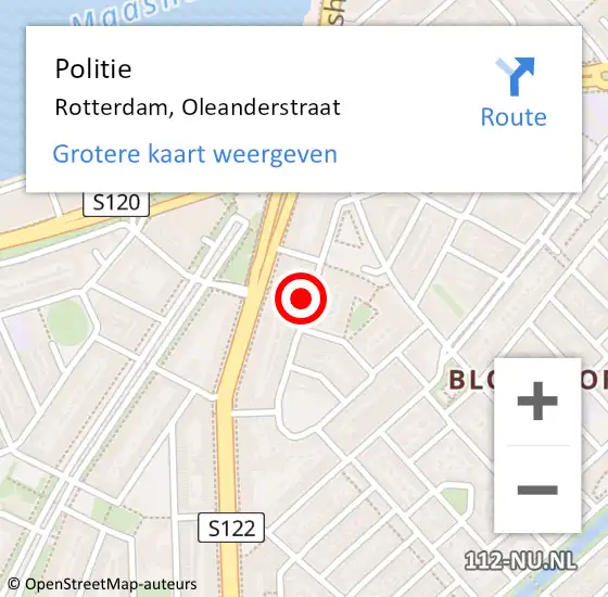 Locatie op kaart van de 112 melding: Politie Rotterdam, Oleanderstraat op 1 maart 2024 09:05