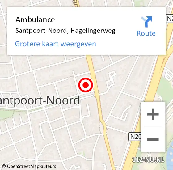 Locatie op kaart van de 112 melding: Ambulance Santpoort-Noord, Hagelingerweg op 1 maart 2024 09:25