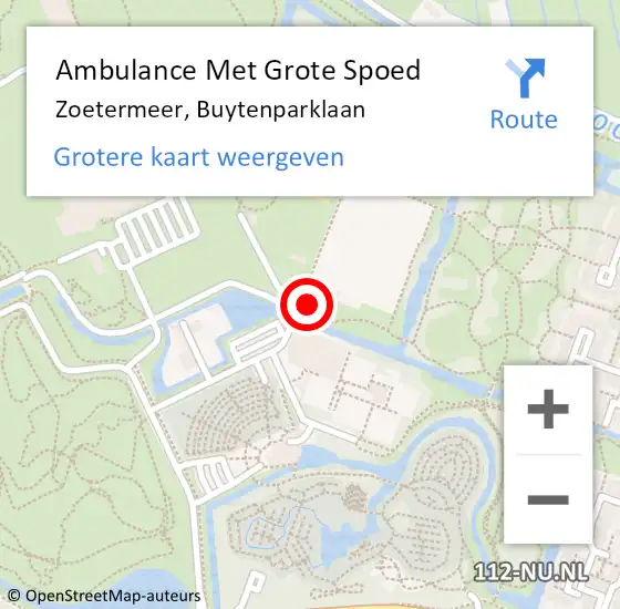 Locatie op kaart van de 112 melding: Ambulance Met Grote Spoed Naar Zoetermeer, Buytenparklaan op 1 maart 2024 09:51