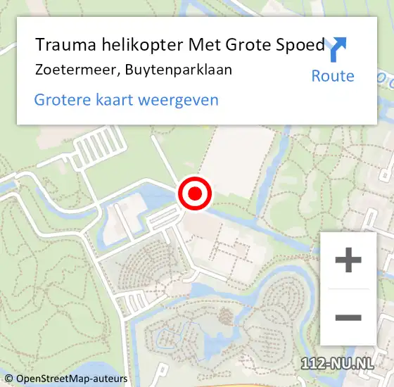 Locatie op kaart van de 112 melding: Trauma helikopter Met Grote Spoed Naar Zoetermeer, Buytenparklaan op 1 maart 2024 09:51