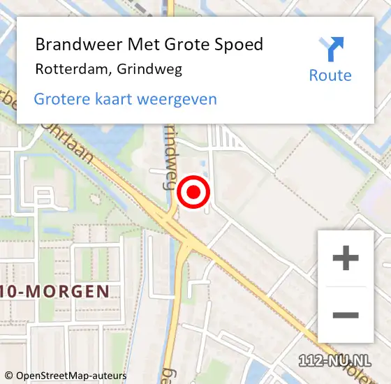 Locatie op kaart van de 112 melding: Brandweer Met Grote Spoed Naar Rotterdam, Grindweg op 1 maart 2024 09:52