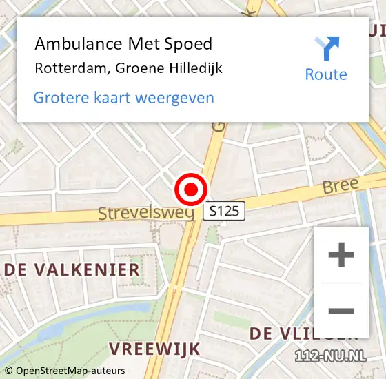 Locatie op kaart van de 112 melding: Ambulance Met Spoed Naar Rotterdam, Groene Hilledijk op 1 maart 2024 09:59