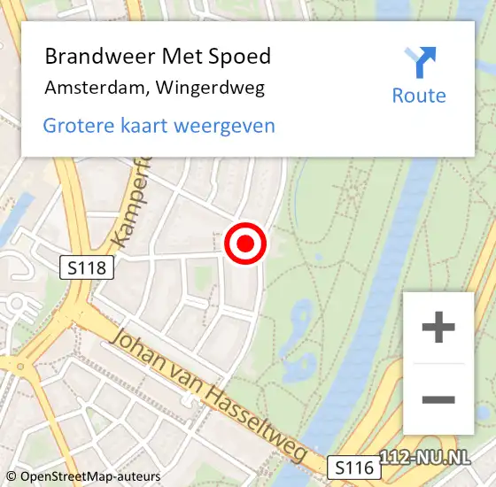 Locatie op kaart van de 112 melding: Brandweer Met Spoed Naar Amsterdam, Wingerdweg op 1 maart 2024 10:04